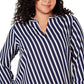 Anne Klein Women's Striped Long Sleeve V Neck Blouse Top Blue Size 1X