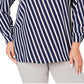 Anne Klein Women's Striped Long Sleeve V Neck Blouse Top Blue Size 1X
