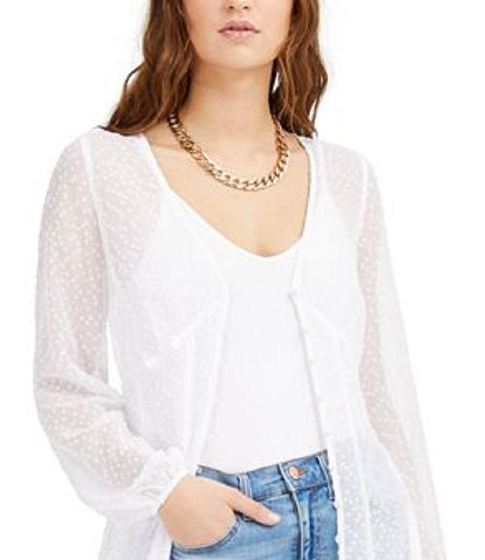 Bar III Women's Sheer Long Sleeve Open Cardigan Sweater White Size Large