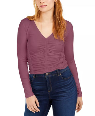 Bar III Women's Ruched Front V Neck Top Purple Size XL