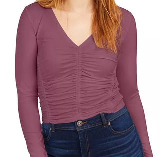 Bar III Women's Ruched Front V Neck Top Purple Size XL