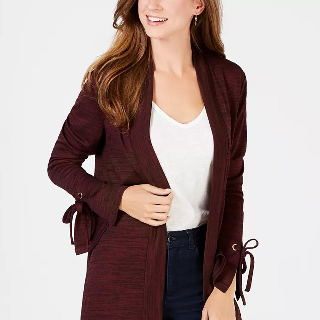 Charter Club Women's Petite Tie-Cuff Cardigan Black Combo Size Petite Large