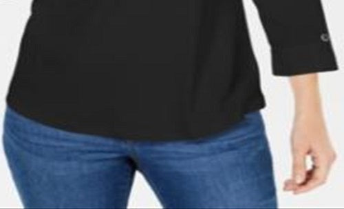 Karen Scott Women's 3/4 Sleeve Polo Shirt Black Size Petite Small