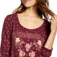 Lucky Brand Women's Printed Long Sleeve T-Shirt Top Red Size X-Large