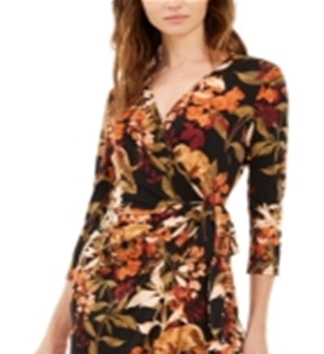 INC International Concepts Women's Jungle Print Faux Wrap Dress Black Size Petite XL