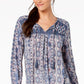 Style & Co Women's Mixed Print Peasant Top Blue Size Petite S