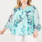 Charter Club Women's Plus Printed Tiered Ruffle Top Blue Size 1X