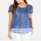 Style & Co Women's Cotton Printed Scoop Neck Top Blue Size X-Small