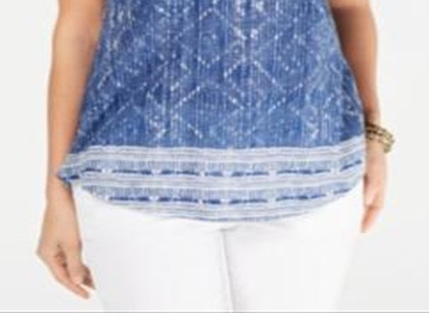 Style & Co Women's Cotton Printed Scoop Neck Top Blue Size X-Small
