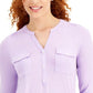 Style & Co Women's Split Neck Roll Tab Sleeve Top Purple Size Medium