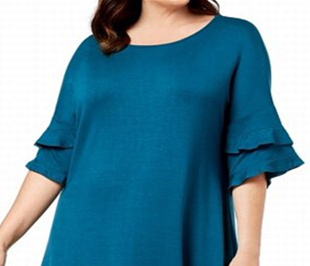 John Paul Richard Women's Plus Shift Tiered Ruffle Dress Green Size 1X