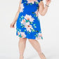 Jessica Howard Women's Floral Sleeveless Jewel Neck Knee Length Shift Dress Blue Size 16W