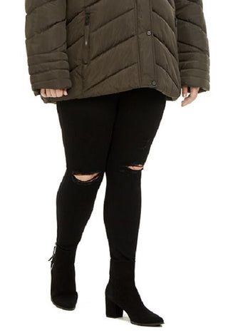 Madden Girl Junior's Plus Faux Fur Trim Hooded Puffer Coat Green Size 3X