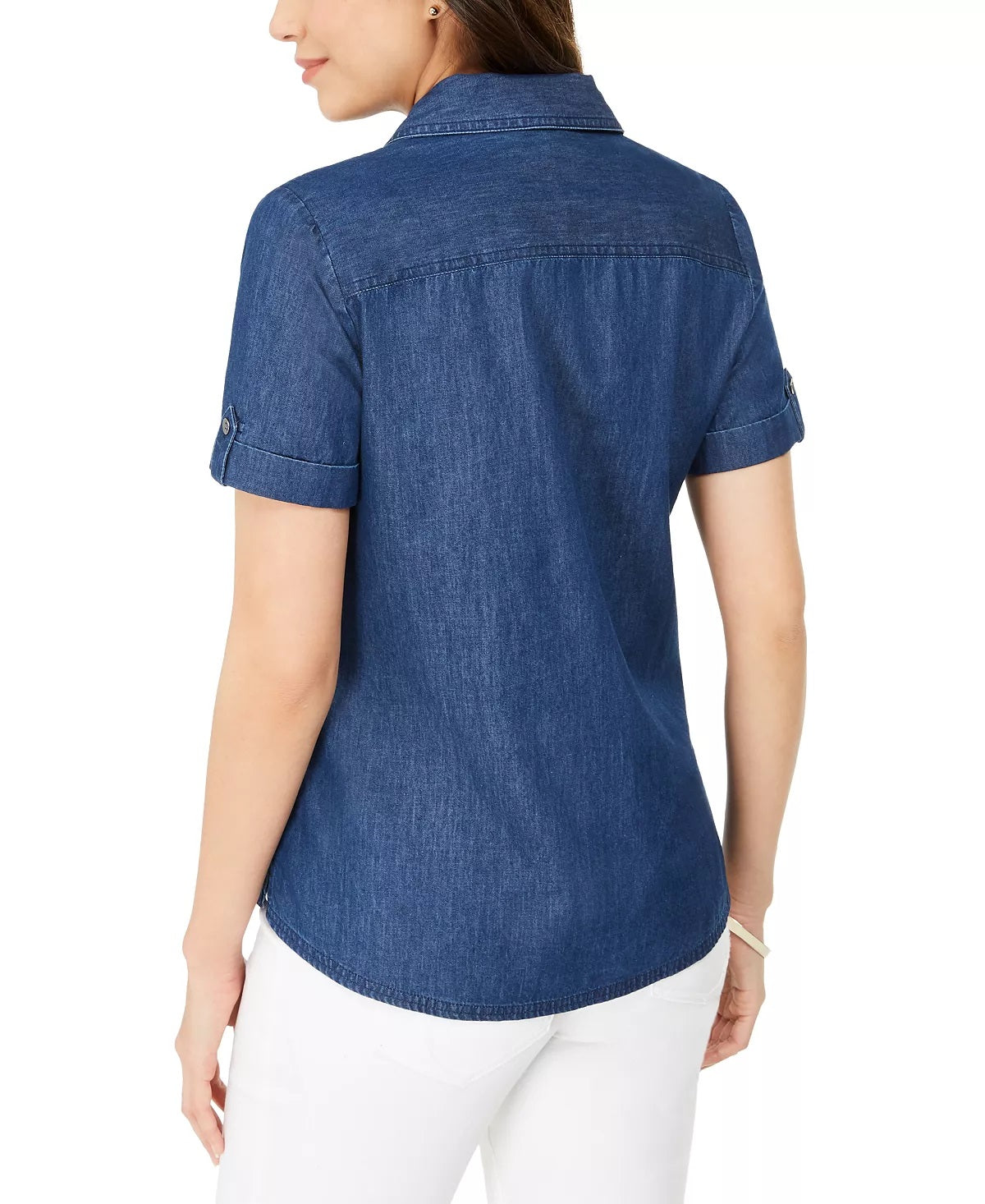 Karen Scott Women's Embroidered Button-Down Top  Blue Size Small