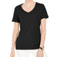 Karen Scott Women's Eyelet Shoulder V Neck Top Black Size XX-Large