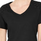 Karen Scott Women's Eyelet Shoulder V Neck Top Black Size XX-Large