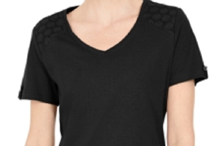 Karen Scott Women's Eyelet Shoulder V Neck Top Black Size XX-Large