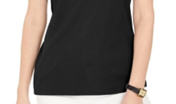 Karen Scott Women's Eyelet Shoulder V Neck Top Black Size XX-Large