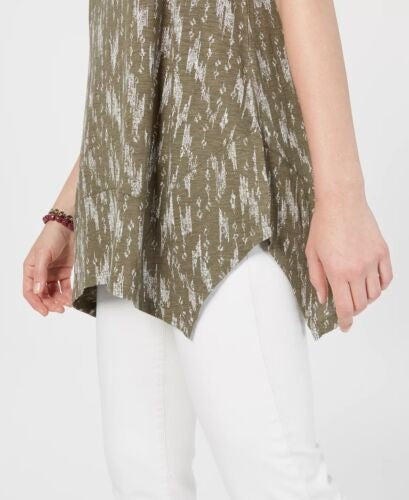 Style & Co Women's Printed Tank Top Green Size Petite S
