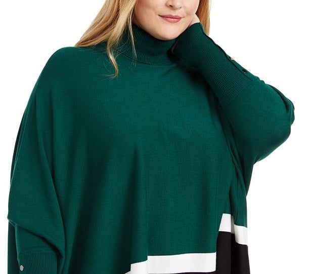 Alfani Women's Plus Colorblock Poncho Green Size 4XL