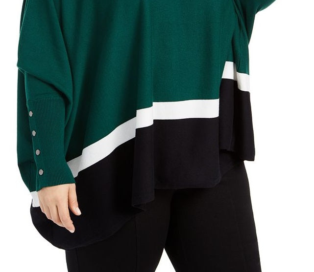 Alfani Women's Plus Colorblock Poncho Green Size 4XL