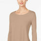 JM Collection Women's Sequined Scoop Neck Top Beige Size X-Small
