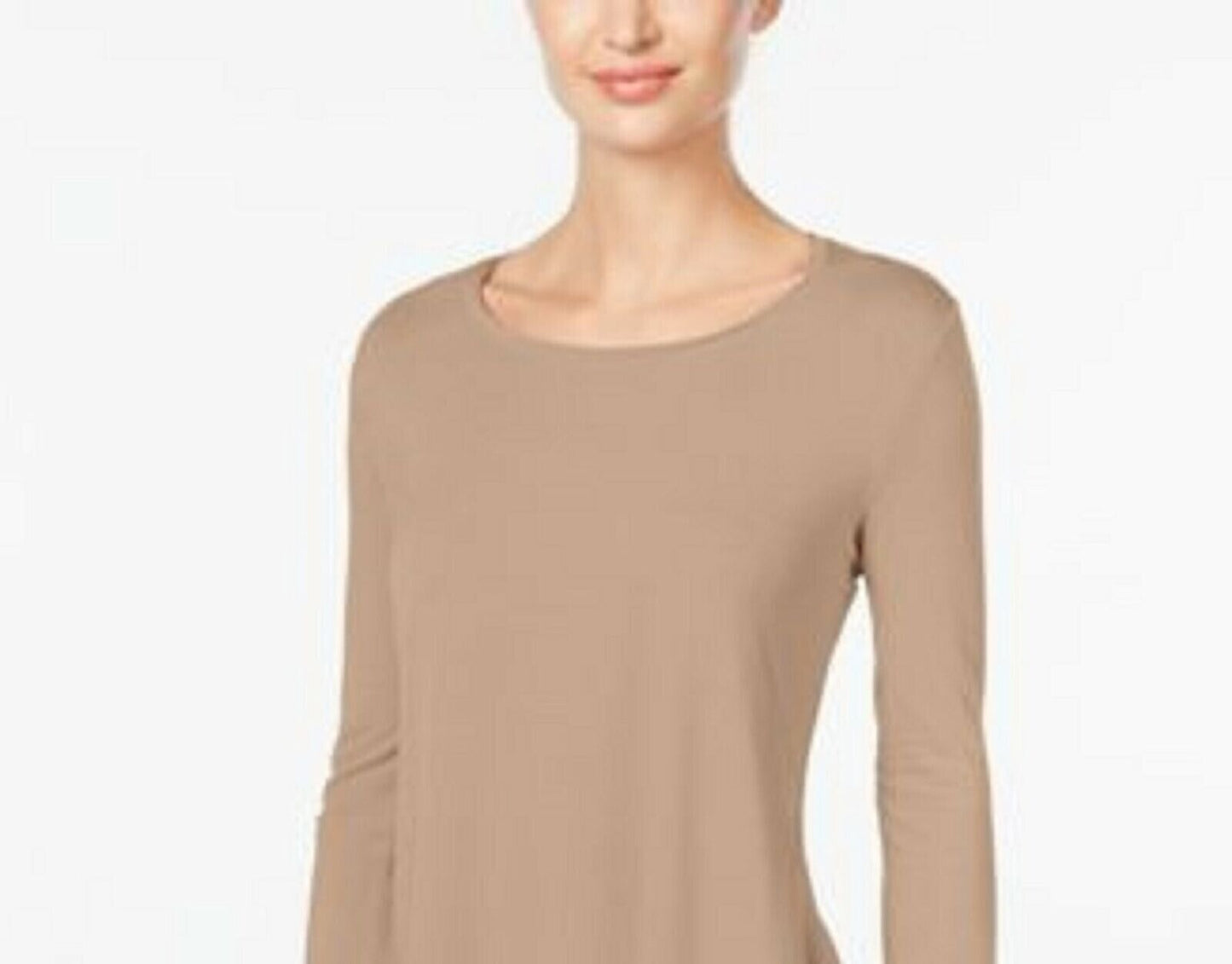 JM Collection Women's Sequined Scoop Neck Top Beige Size X-Small