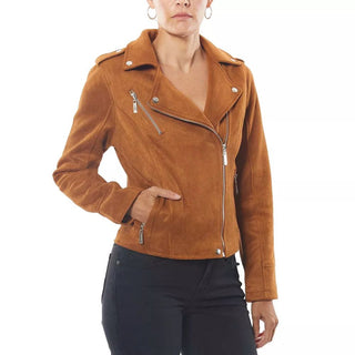 Jou Jou Junior's Faux Suede Moto Jacket Brown Size 1X