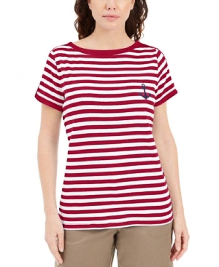 Karen Scott Women's Striped Anchor Top Red Size Small
