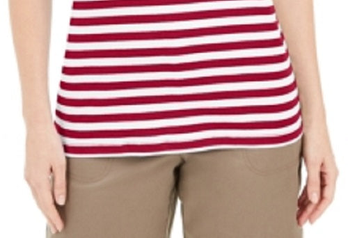 Karen Scott Women's Striped Anchor Top Red Size Small