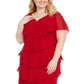 SL Fashions Women's Plus Shift Tiered Chiffon Bling Front Dress Red Size 18W