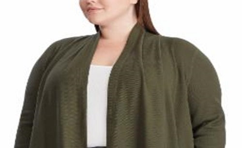 Ralph Lauren Women's Plus Cotton Waffle Knit Cardigan Sweater Green Size 2X