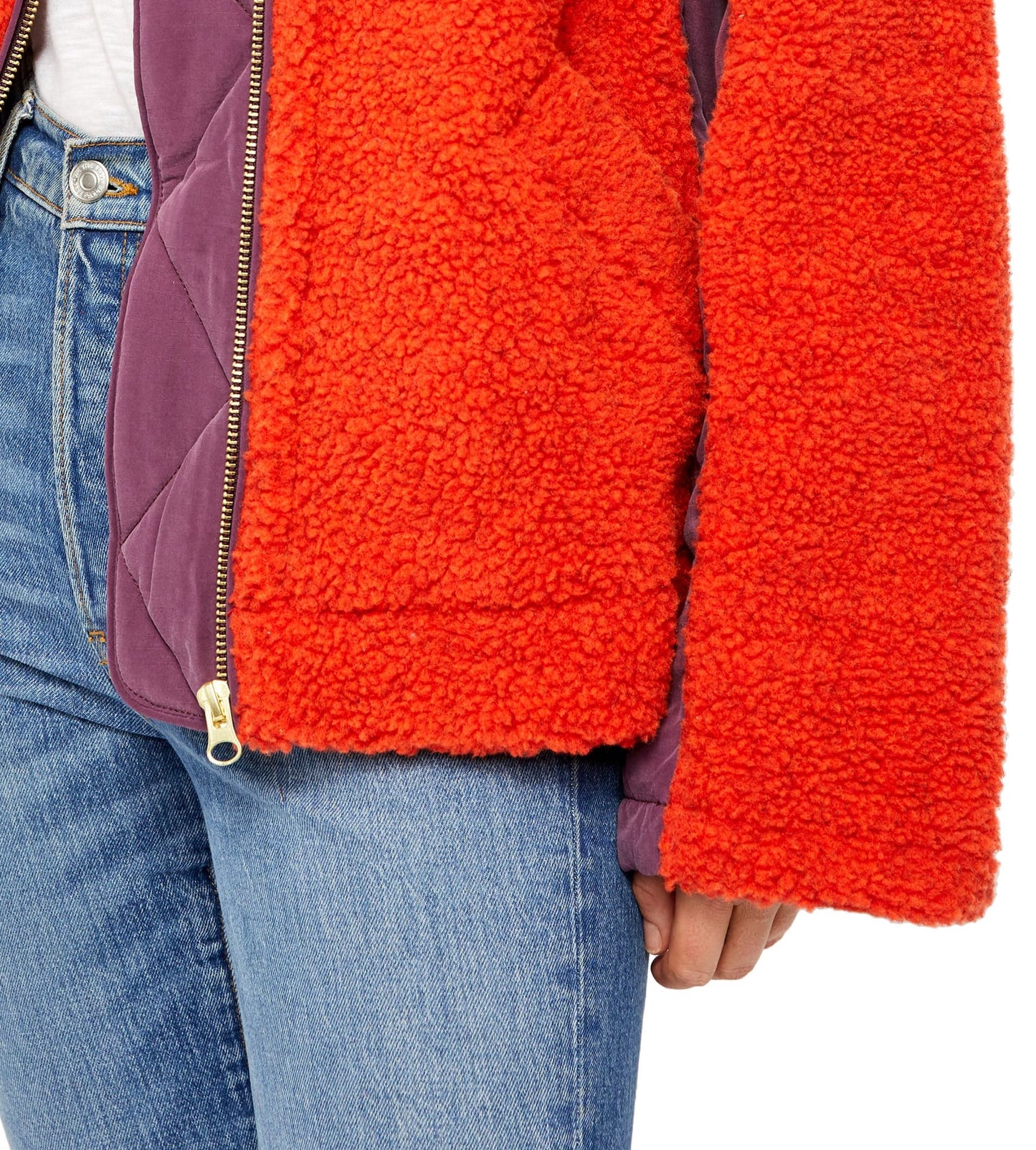 Free People Women's Rivington Sherpa Shearling Colorblock Jacket Red Size Large