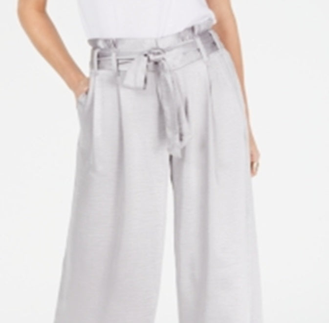 INC International Concepts Women's Paper Bag Dressy Wide Leg Pants Silver Size 2
