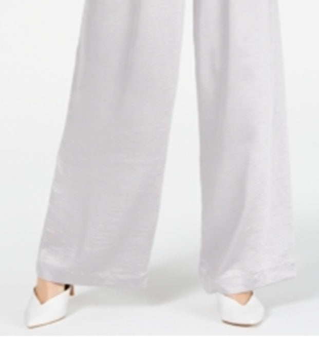 INC International Concepts Women's Paper Bag Dressy Wide Leg Pants Silver Size 2