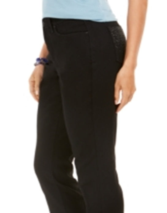 Style & Co Women's Bling Pocket Tummy Control Jeans Black Size 16 Petite