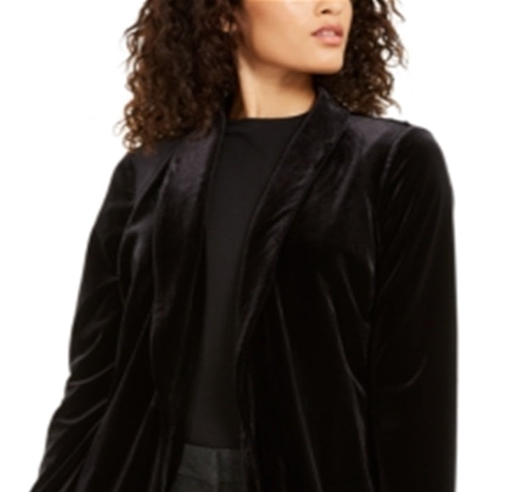 Alfani Women's Velvet Long Jacket Black Size Petite Small