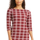 Charter Club Women's Petite Plaid Sheath Dress Wine Size Petite XL
