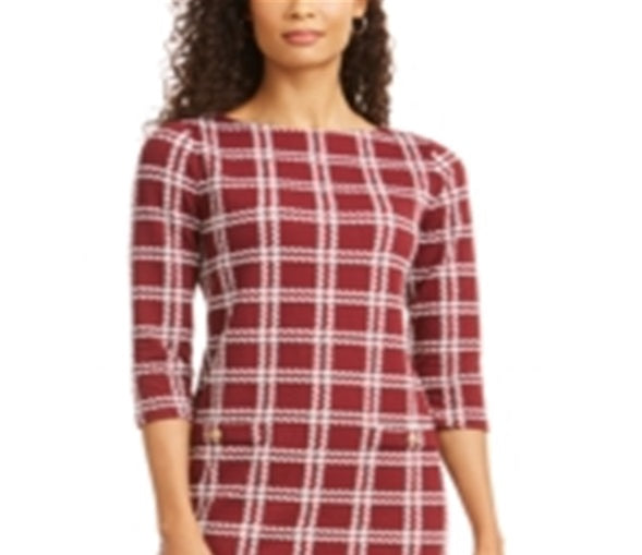 Charter Club Women's Petite Plaid Sheath Dress Wine Size Petite XL