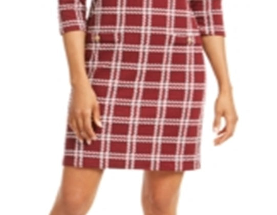Charter Club Women's Petite Plaid Sheath Dress Wine Size Petite XL