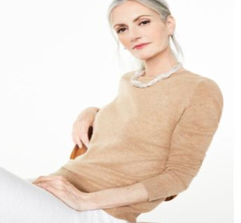 Charter Club Crew-Neck Cashmere Sweater Brown Size Petite L