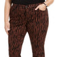 INC International Concepts Women's Plus Tiger Print Mid Rise Skinny Jeans Brown Size 14W