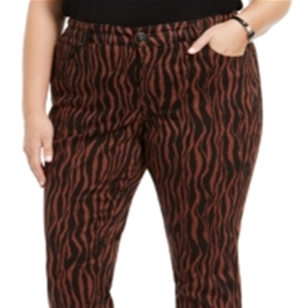 INC International Concepts Women's Plus Tiger Print Mid Rise Skinny Jeans Brown Size 14W