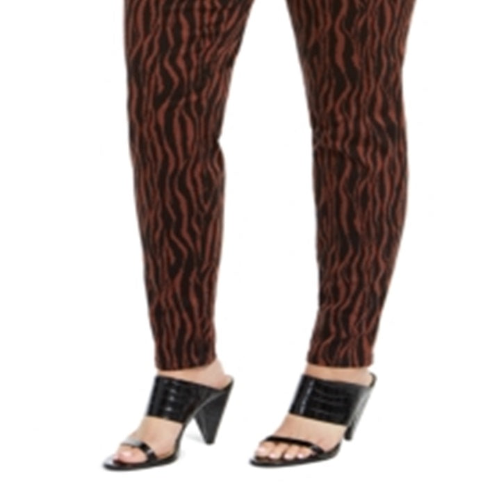 INC International Concepts Women's Plus Tiger Print Mid Rise Skinny Jeans Brown Size 14W