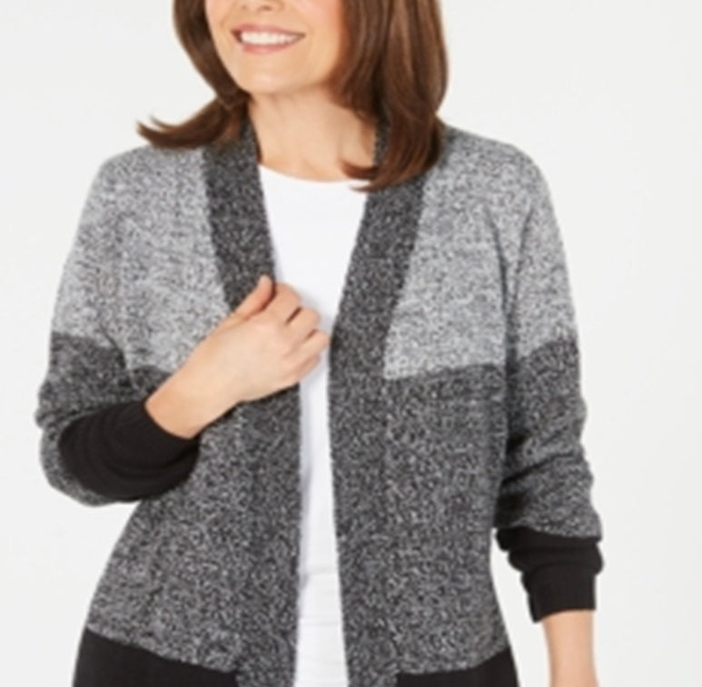 Karen Scott Petite Colorblocked Cardigan Black Size Petite L