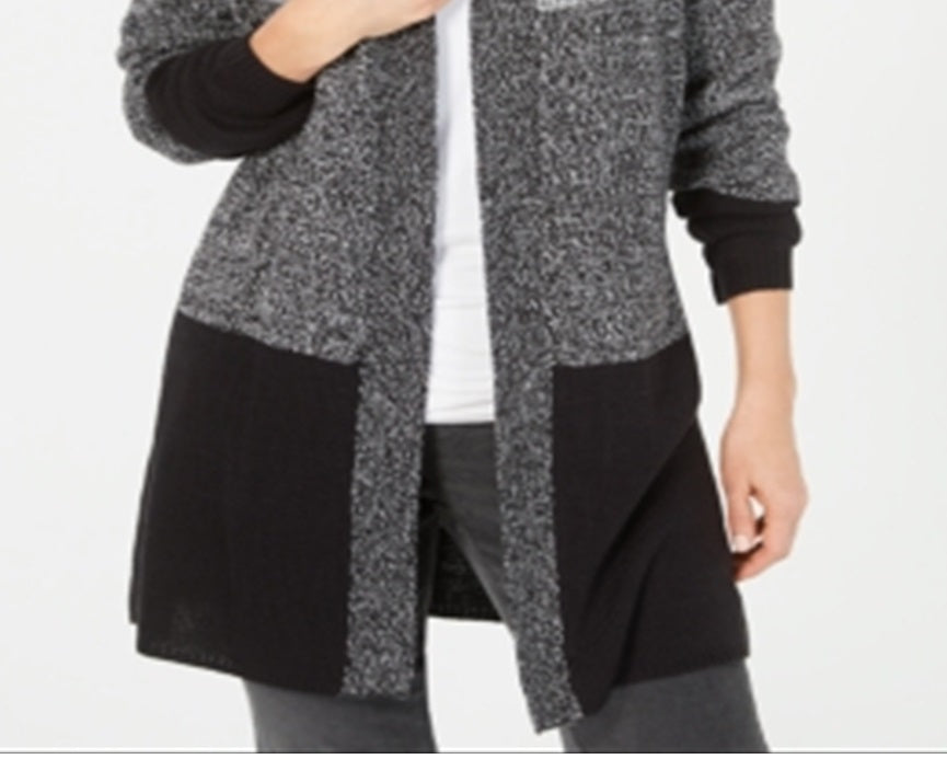 Karen Scott Petite Colorblocked Cardigan Black Size Petite L