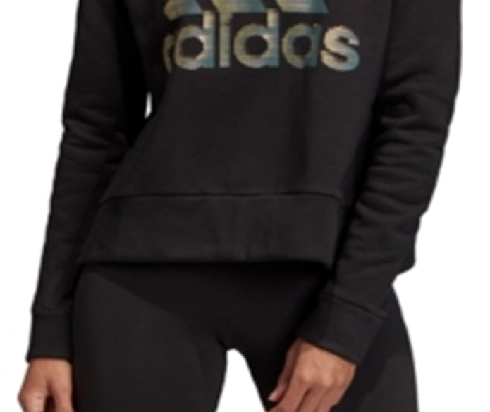 Adidas Women's Printed Long Sleeve Crew Neck Sweater Black Size XX-Small