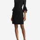 Ralph Lauren Women's Lace Pleated 3/4 Sleeve Boat Neck Above the Knee Sheath Cocktail Dress Black Size 12Petite