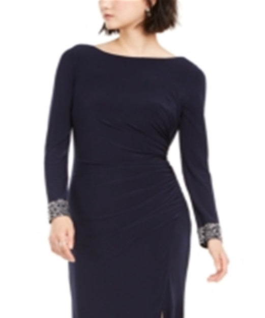 Vince Camuto Women's Long Sleeve Maxi Sheath Dress Blue Size 14