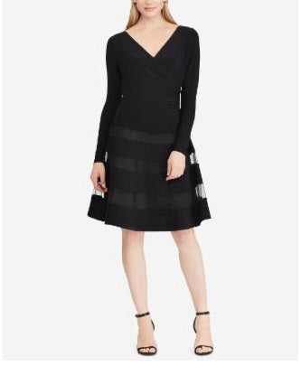 Ralph Lauren Women's Tulle Trim Jersey Dress Black Size 14